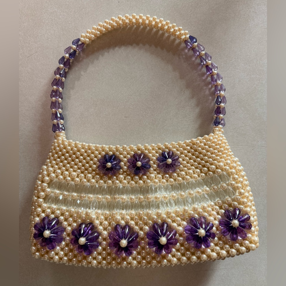 Pearl and Purple Floral Beaded Handbag - Vietnam